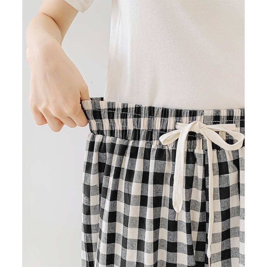 REAL STYLE ワイドパンツ レディース 丈長め 夏 涼しい ギンガム