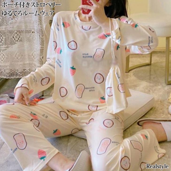 ルームウェア レディース 春 上下 パジャマ 長袖 ナイト セットアップ トップス ボトムス おうち時間 プリント リラックス 韓国 Wfs セレクトショップ Real Style 通販 Yahoo ショッピング