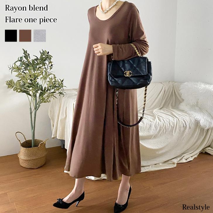 REAL STYLE ワンピース レディース 春 秋 長袖 薄手 ロング丈 マキシ丈