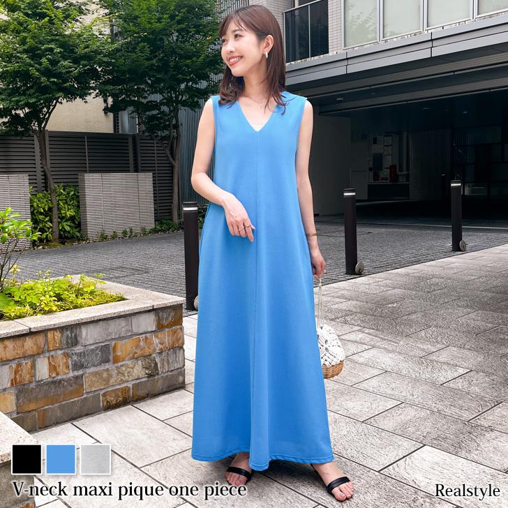 REAL STYLE ワンピース レディース 夏 ロング マキシ ノースリーブ V