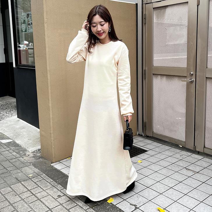 REAL STYLE ワンピース レディース マキシ 高身長 ロング 長袖 冬 裏
