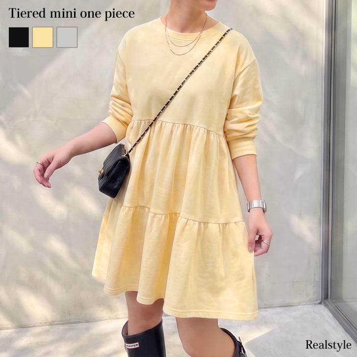 REAL STYLE ワンピース レディース 長袖 ミニ 膝丈 ひざ丈 ティアード