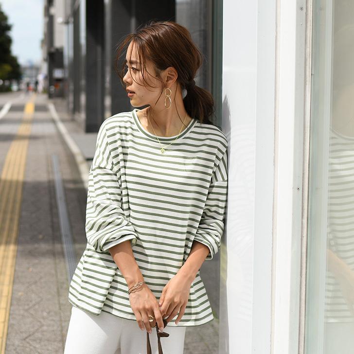 ボーダー カットソー レディース 秋 長袖 Tシャツ ロンT トップス ワイドスリーブ フレア袖 おしゃれ チュニック ゆったり 大きめサイズ 春コーデ :wft04247:セレクトショップ REAL STYLE 通販 チュニック トップス カットソー ファッション レディース Lサイズ ピンク
