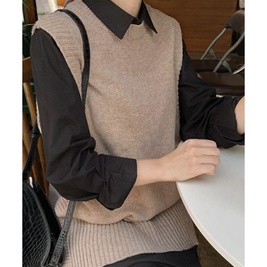 ニットベスト レディース コーデ 韓国 ロング 冬 秋 体型カバー ゆったり レイヤード シンプル おしゃれ 大人 ノースリーブ クルーネック Wft セレクトショップ Real Style 通販 Yahoo ショッピング