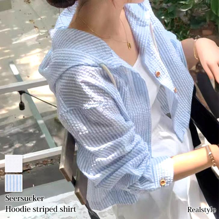 REAL STYLE シャツ レディース 薄手 ストライプ柄 夏 涼しい 長袖 UV 