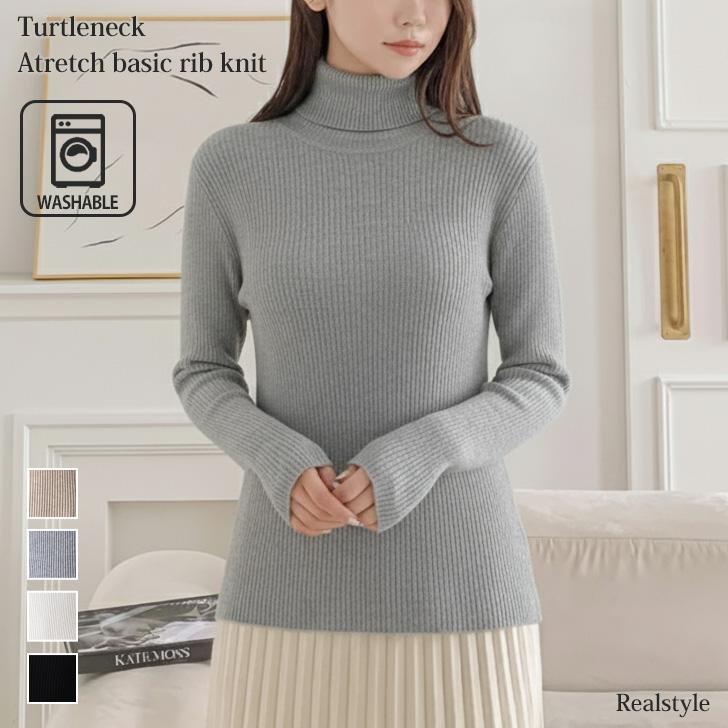 REAL STYLE ニット レディース タートルネック リブ セーター 長袖 