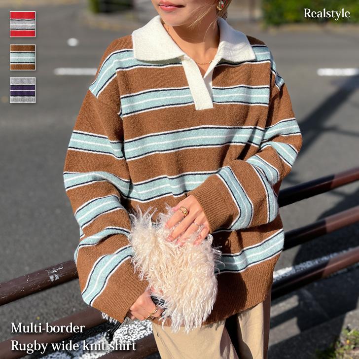 REAL STYLE ニット セーター ラガーシャツ風 ポロニット レディース