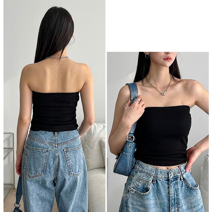 REAL STYLE チューブトップ レディース カップなし リブ ニットソー