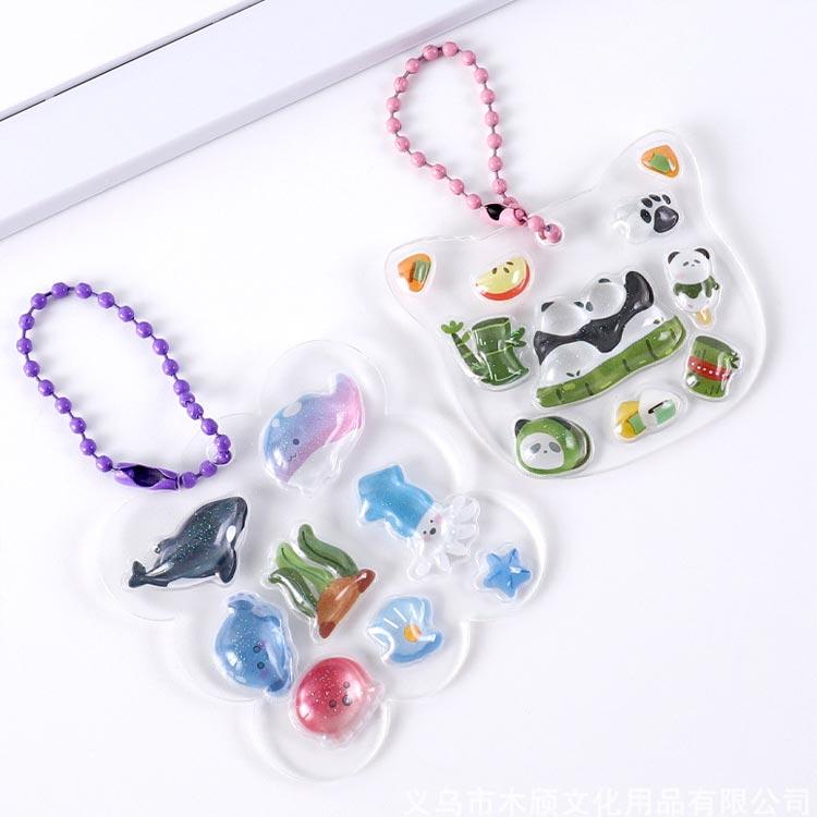 6枚セット ボンボンシール 立体 シール クリア ドロップシール 3D