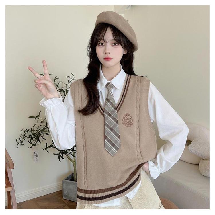 制服 韓国 女子 韓国 ベスト スクール 男子 ベスト 学生 ベスト 制服 スクール 可愛い 女子高生 ニット Vネック 赤 制服 高校生 中学生 韓｜rudeness｜11