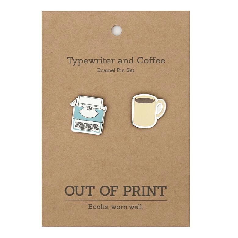 休み Out of Print Typewriter and Coffee Enamel Pin Set simbcity.net