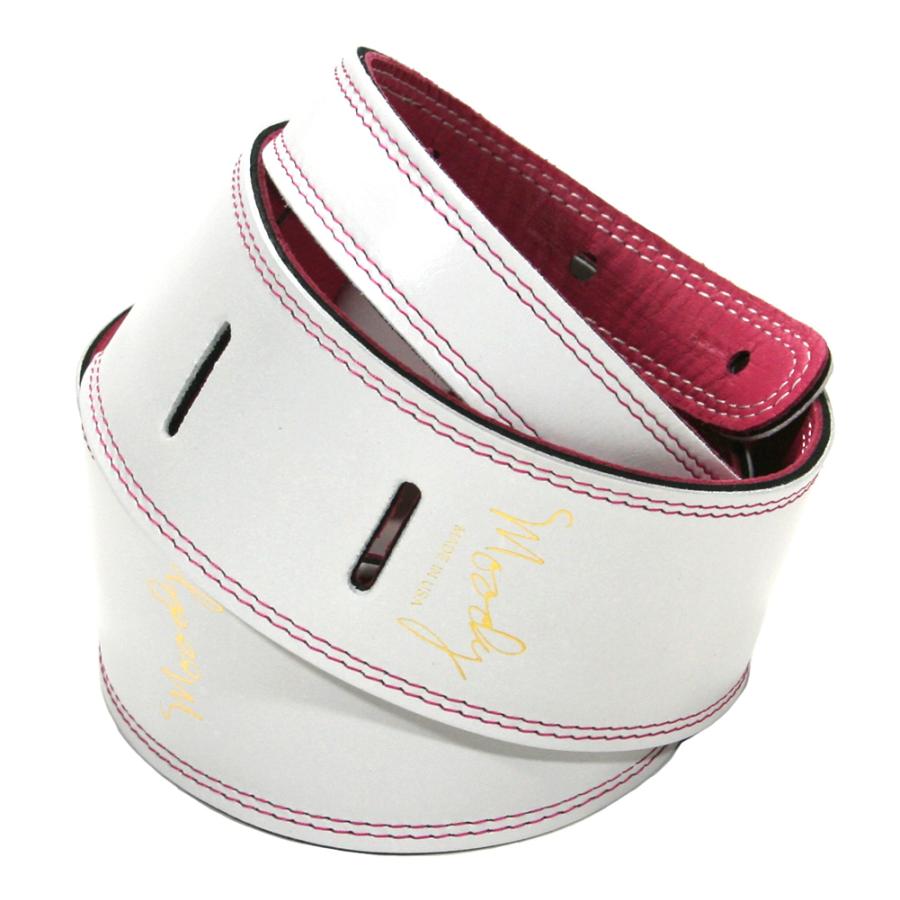 [Moody Leather] Leather Backed Guitar Strap [Standard / 2.5″] (White/Pink/Gold) – ムーディー・レザー・ストラップ