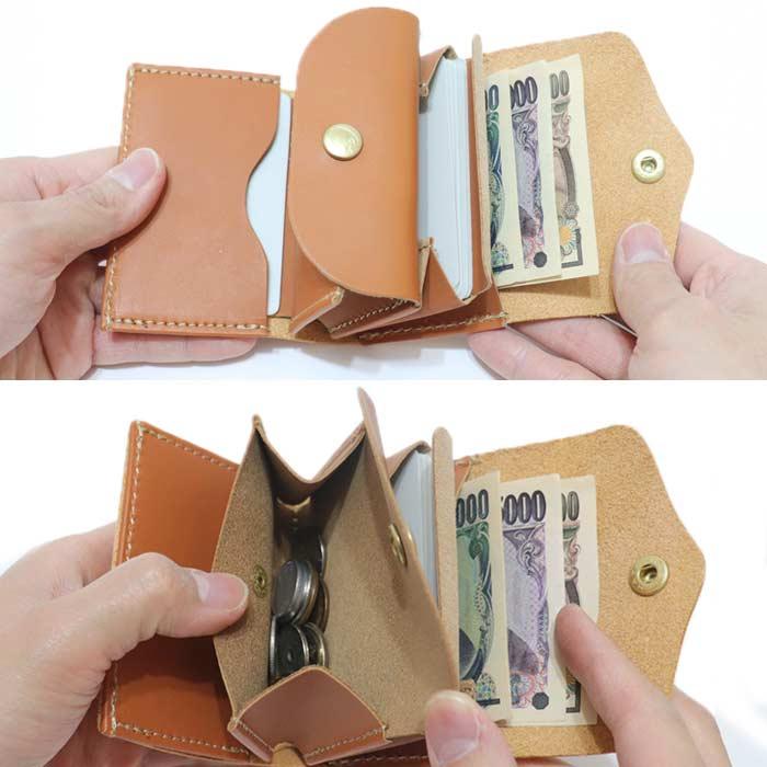 Cham（チャム） ミニ 財布 お札 折らない 革 3つ折り 財布 コンパクト