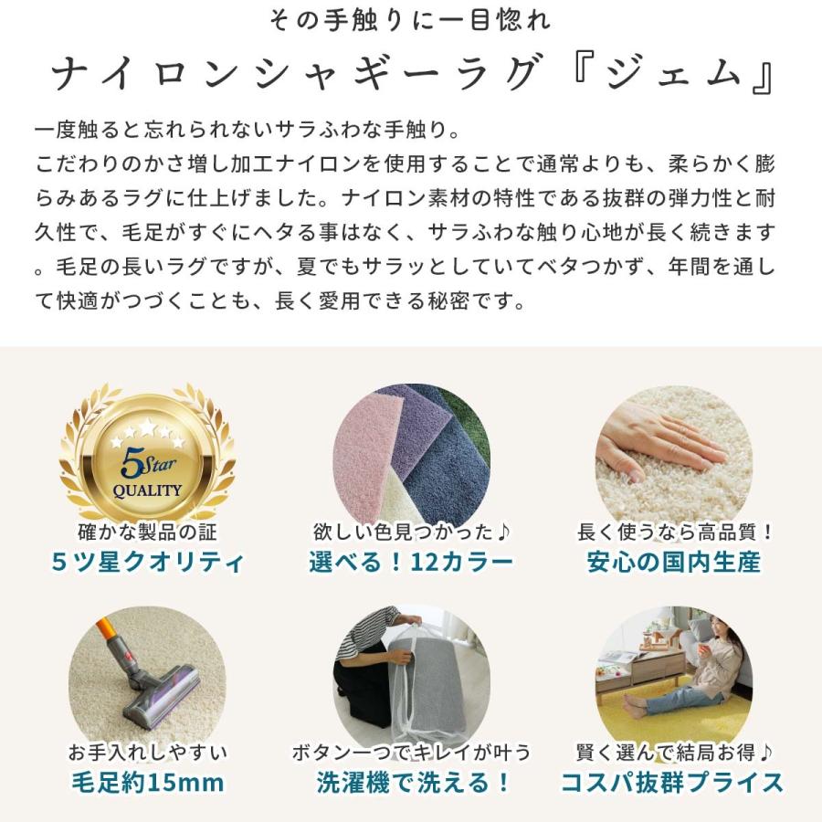 カラー限定特価 ラグ カーペット 絨毯 洗える 2畳 190×190 北欧 おしゃれ 防炎 防ダニ 抗菌 防臭 床暖房対応 滑り止め ふわふわ シャギーラグ / ジェム | グラムスタイル | 14