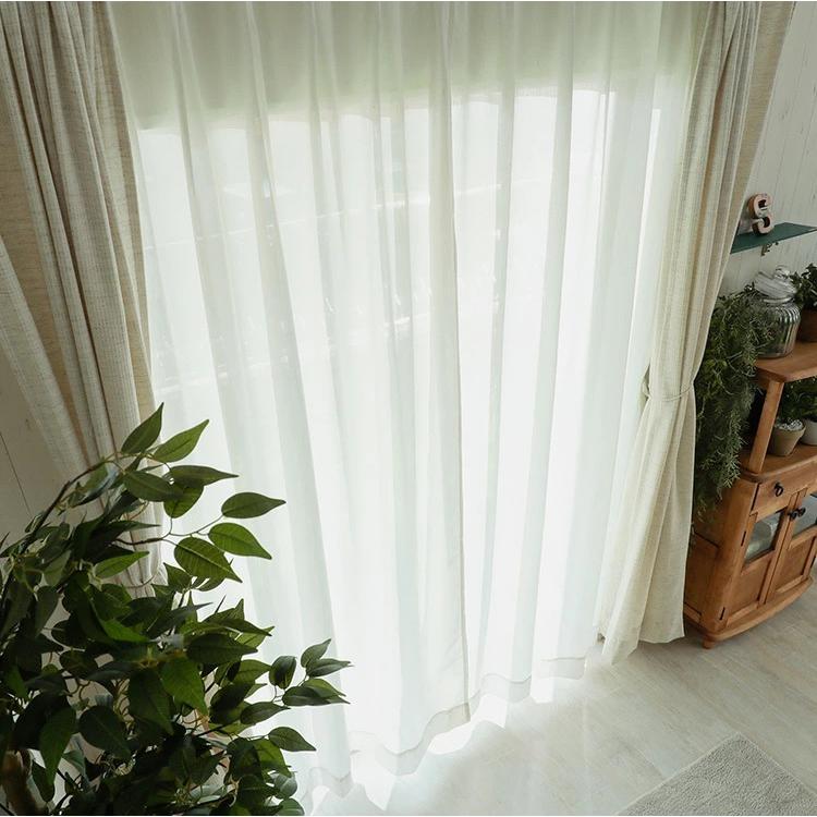 リネン風レースカーテン 遮熱 ミラーレース UVカット ホワイト158×190