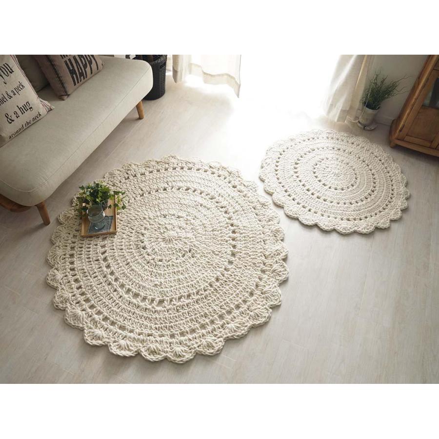 ラグ ニットラグ ラグマット 円形 85cm 玄関マット おしゃれ 北欧 手編み ウール 円型 小さめ 一人暮らし アイボリー かわいい ドイリー / ダリア