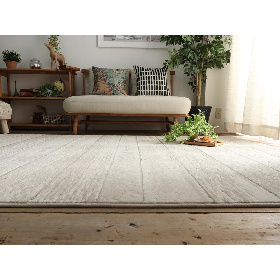 ウールコットン手織りラグ /パターンボーダー・生成200x200cm ボーダー柄と落ち着いた色合いがお洒落なラグマット 約 200x200 cm