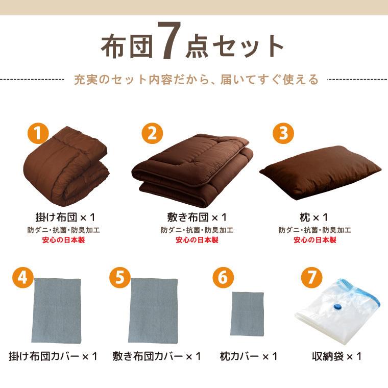布団セット シングルロング 日本製 カバー付き 7点 防ダニ 抗菌 防臭 