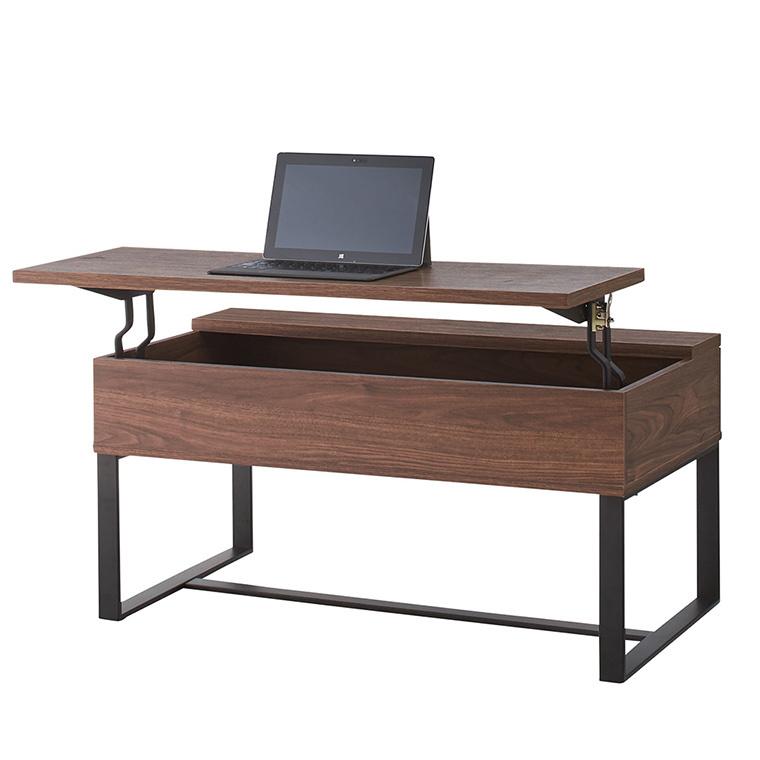 センターテーブル 2WAY ブラウン 木目 収納 高さ調整 リビングテーブル