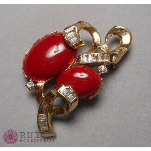 TRIFARI トリファリ ブローチ ヴィンテージ　カーネリアン　ストーン TRIFARI トリファリ ブローチ ヴィンテージ カーネリアン ストーン