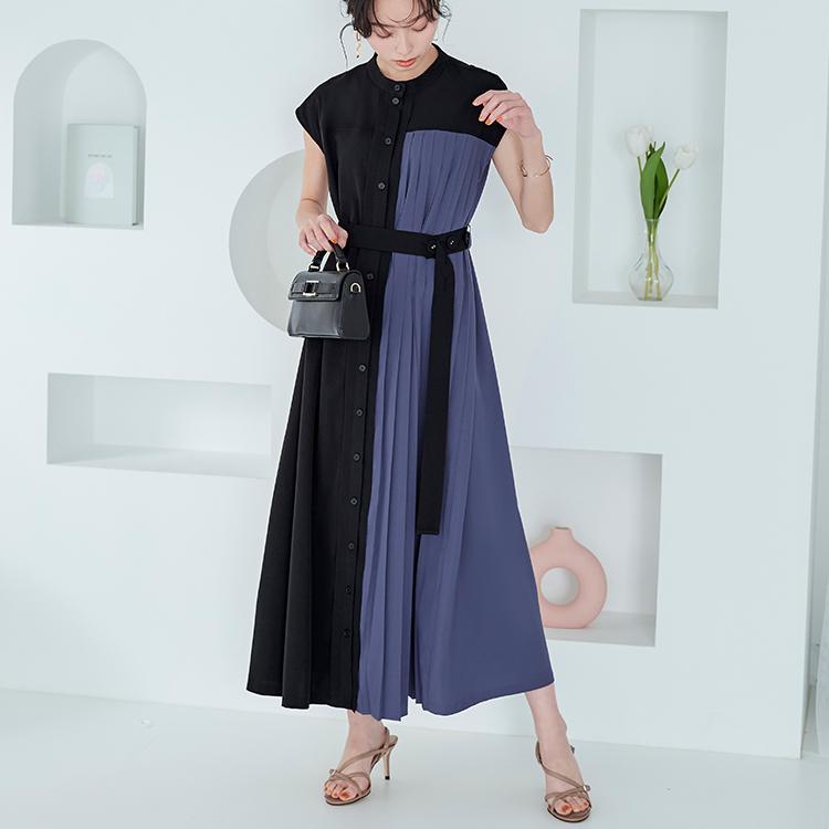 未使用級 セオリー スリークポプリンプリーツロングワンピース ネイビー 0 RUIRUE BOUTIQUE（ルイルエブティック） レディース ロングワンピース