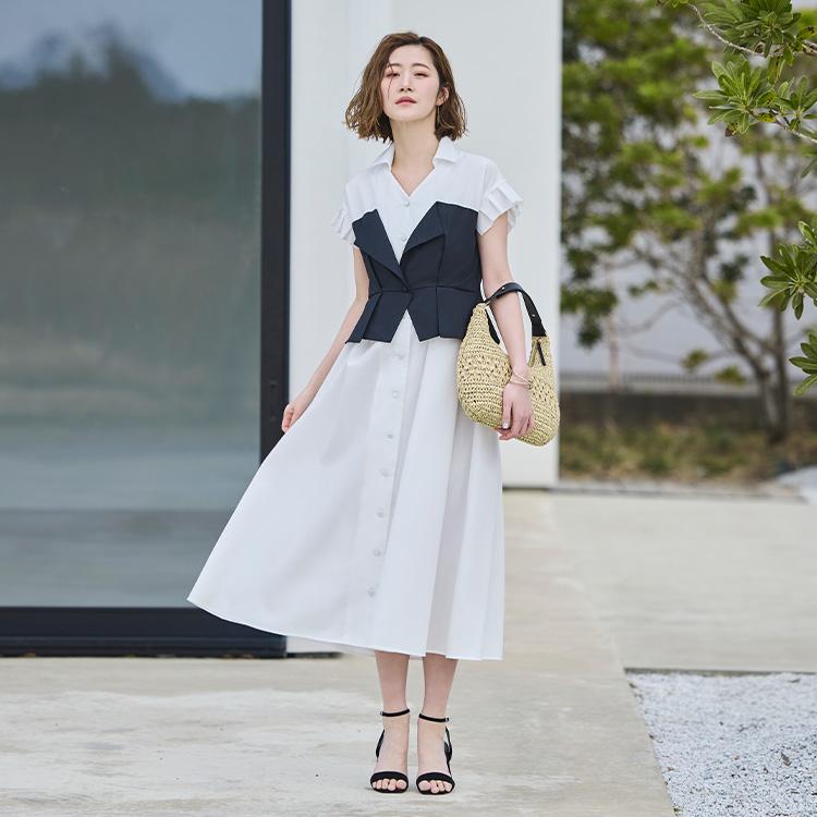 PLAN C プランシー シャツ ワンピース スリットスカート 異素材ミックス RUIRUE BOUTIQUE（ルイルエブティック） レディース 夏 シャツ