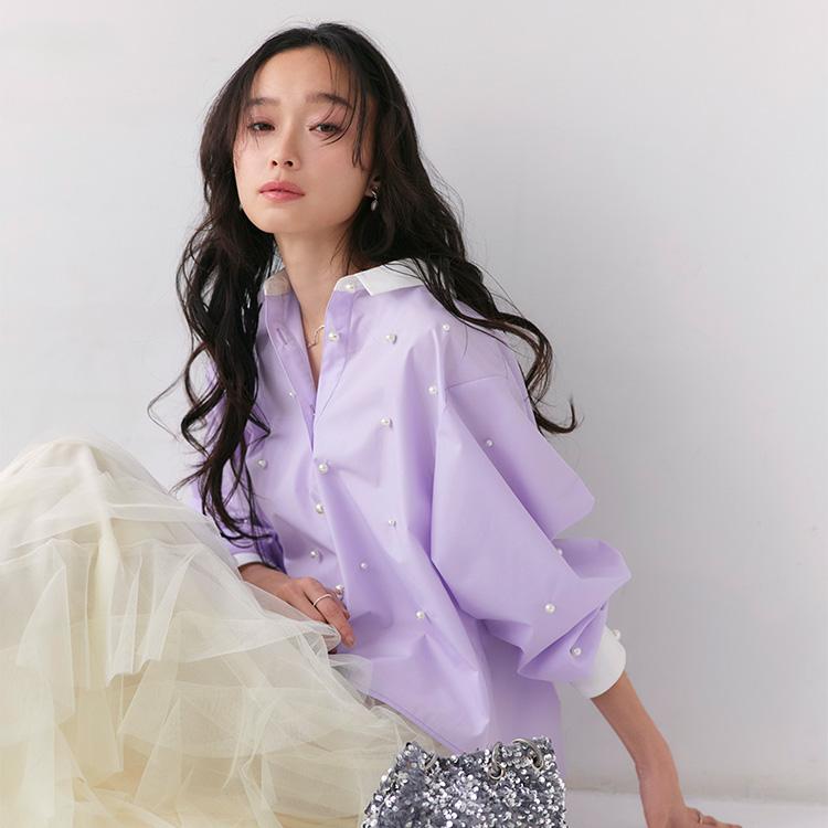 プラダ 00s 長袖シャツ パープル　シルク 紫40 L〜XL レディース　襟 RUIRUE BOUTIQUE（ルイルエブティック） レディース ブラウス