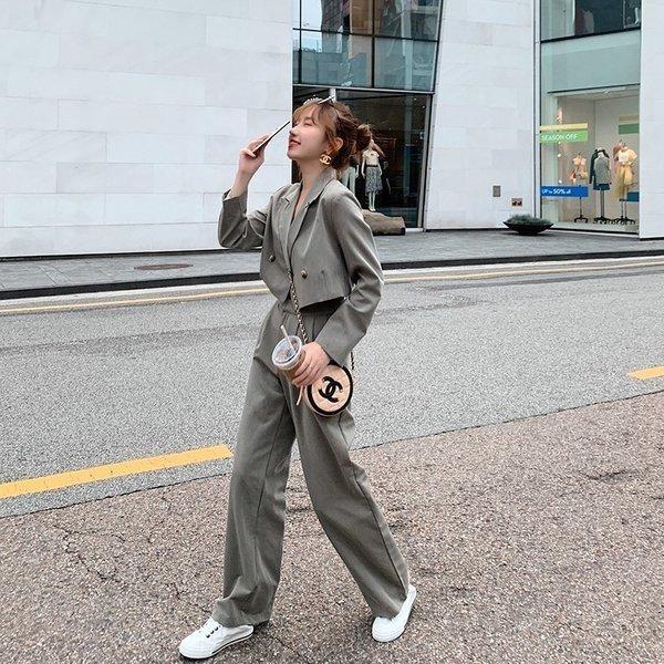 セットアップショート丈ジャケットゆったりパンツスーツレディース韓国秋冬コーデ 送料無料 Hlccompany Lnaos709 Ruisu 通販 Yahoo ショッピング