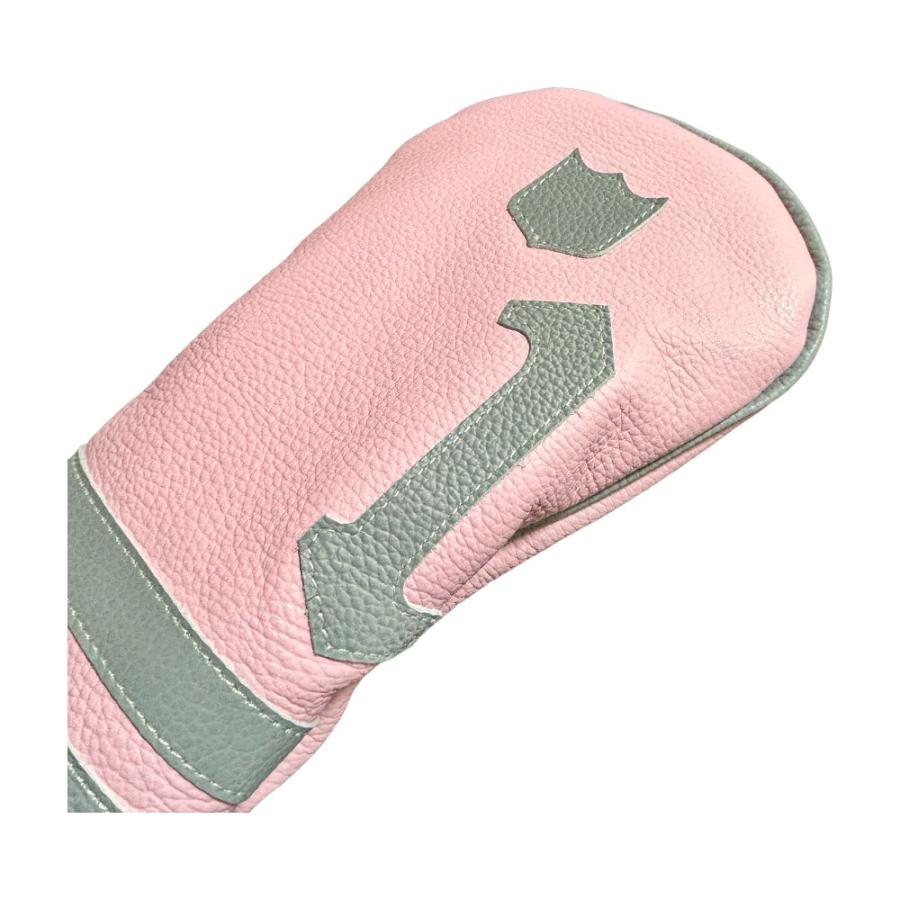 ヘッドカバー ドライバー イリアック ゴルフ タイムレス ピンク x グレー Iliac Golf 本革_2