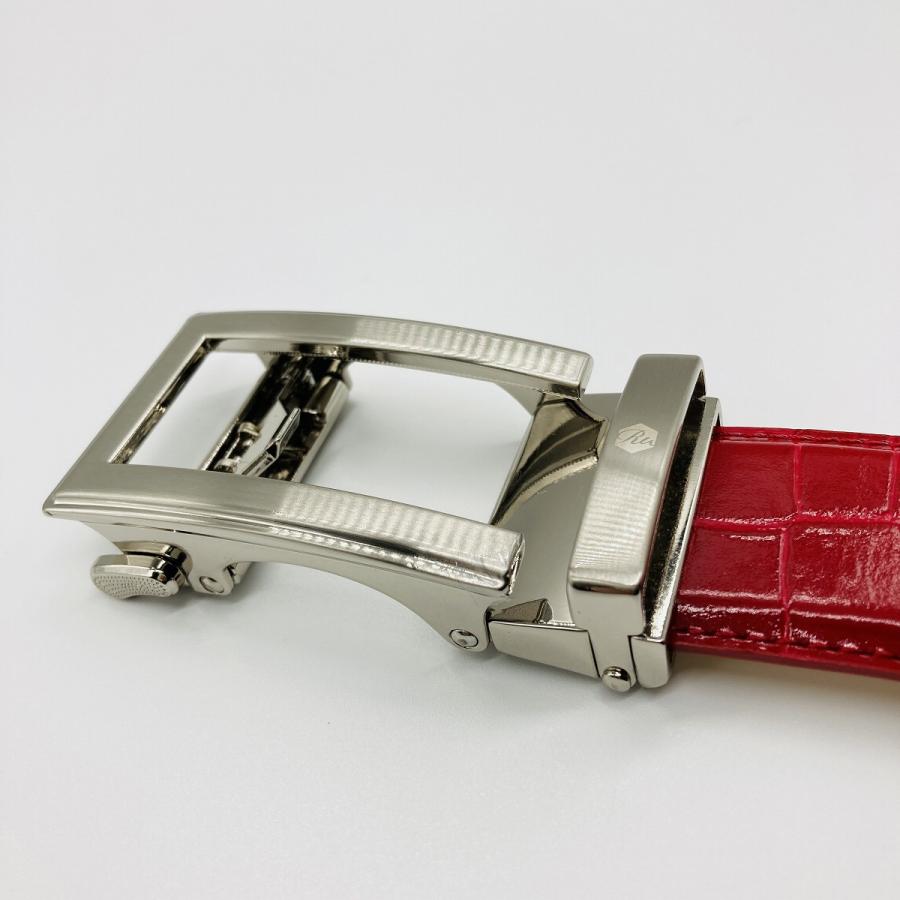 ラチェット式ベルト メンズ ロング 本革 ルールズゴルフ クロコダイル型押し　ブリティッシュレッド_3