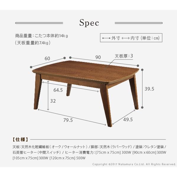 こたつテーブル こたつ おしゃれ 一人用 二人用 長方形 北欧 90x60cm