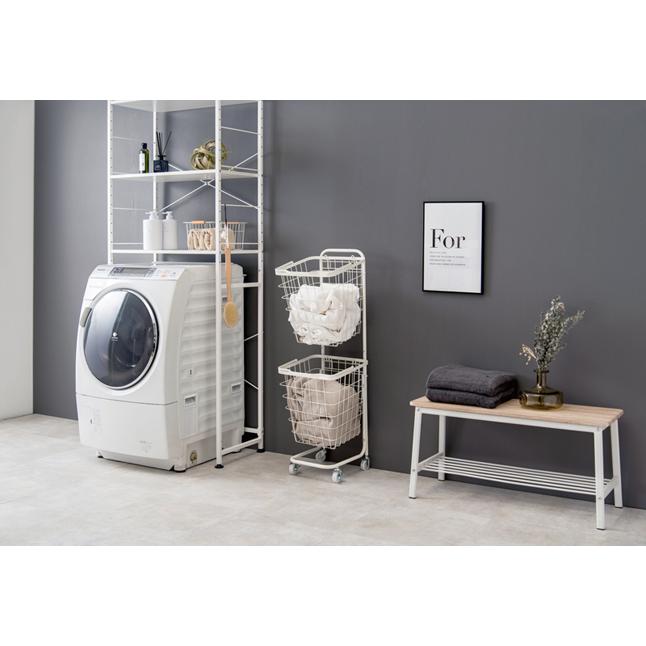 ランドリーラック バスケット カゴ ゴミ箱上 洗濯かご2個付き 楽天市場】ランドリーバスケット 洗濯かご 2段 キャスター付き