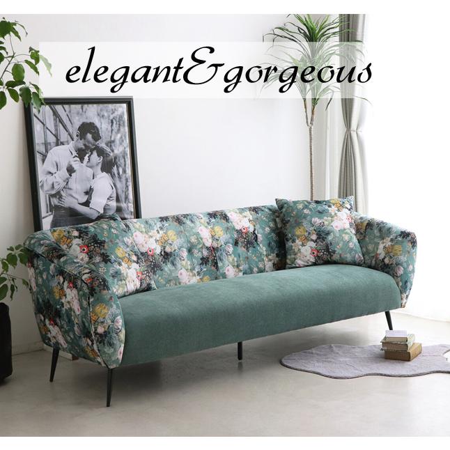 ソファー ソファ 3人掛け おしゃれ ローソファー ボタニカル 花柄