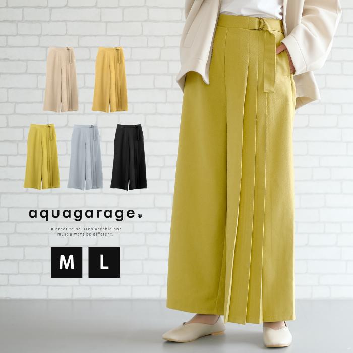 aquagarage サイドプリーツパンツ レディース 秋 冬 M L ワイド aquagarage サイドプリーツパンツ レディース 秋 冬 M L ワイド