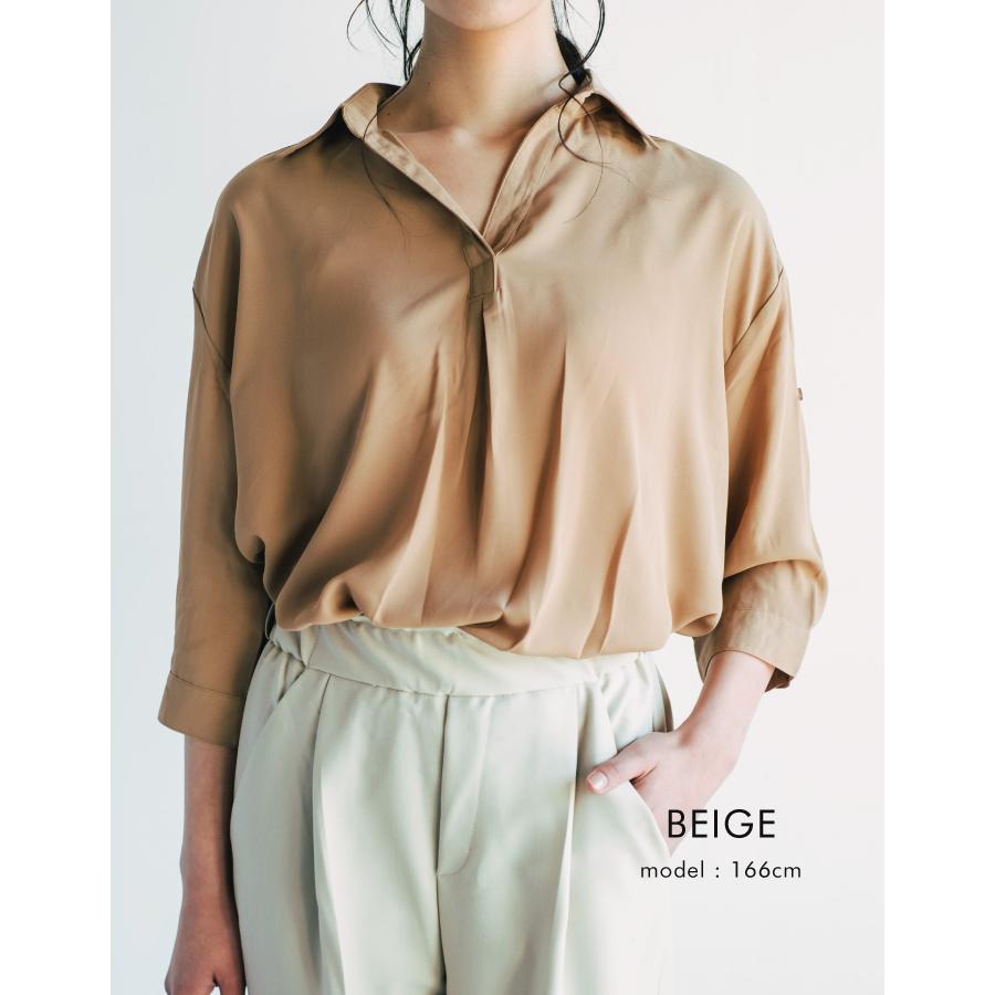 シャツ ブラウス 春夏 レディース スキッパー トップス ロールアップ