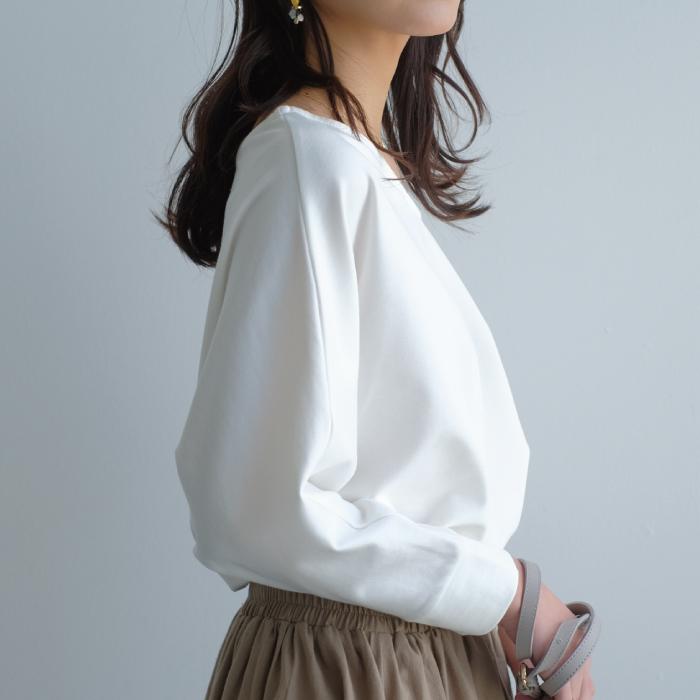 トップス カットソー レディース ポンチ素材 Vネック ドルマン プルオーバー ブラック ホワイト グレー ネイビー ボーダー M L |  | 19