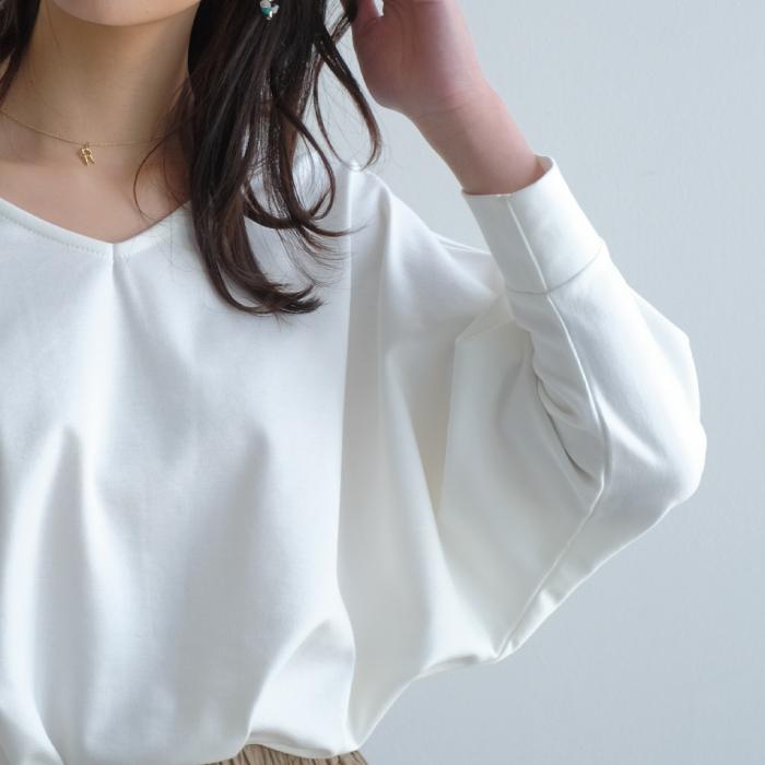 トップス カットソー レディース ポンチ素材 Vネック ドルマン プル