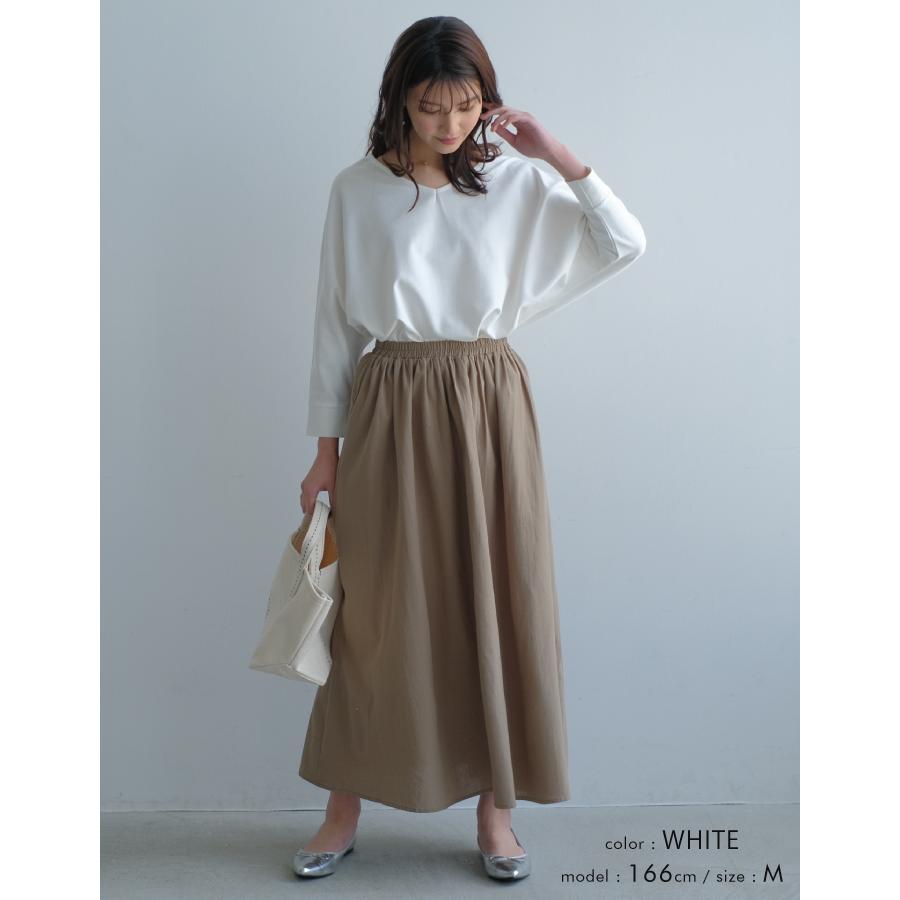 トップス カットソー レディース ポンチ素材 Vネック ドルマン プルオーバー ブラック ホワイト グレー ネイビー ボーダー M L |  | 22