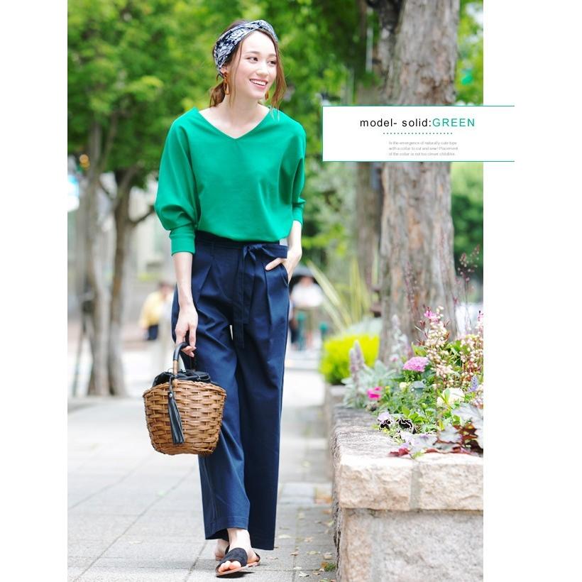 トップス カットソー レディース ポンチ素材 Vネック ドルマン プルオーバー ブラック ホワイト グレー ネイビー ボーダー M L |  | 26