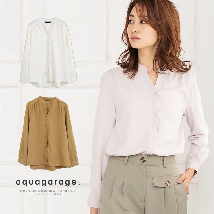 aquagarage シャツ ブラウス 秋冬 レディース スキッパー 前開き