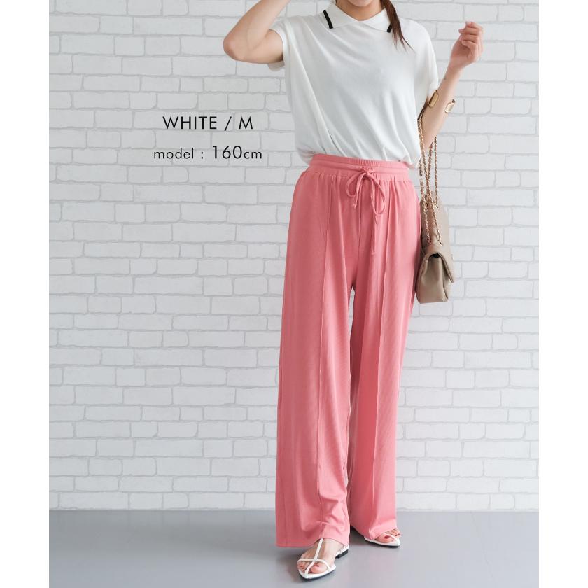 レディース 半袖 SLOANE ポリエステル サマーニット 日本製 古着 配色ライン襟付きサマーニット レディース 春 夏 半袖 ≪ゆう