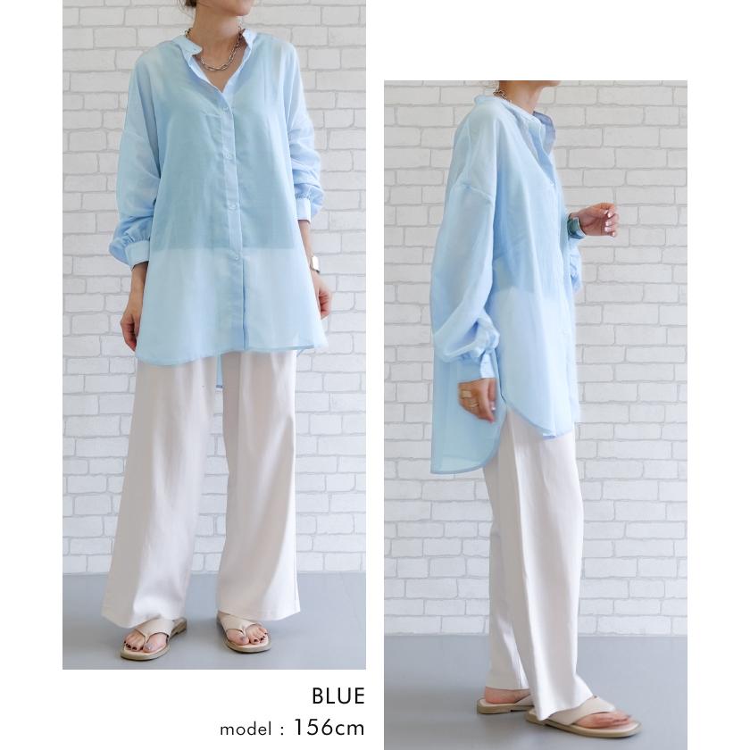 aquagarage バンドカラーロングシアーシャツ レディース 春 夏 aquagarage バンドカラーロングシアーシャツ レディース 春 夏