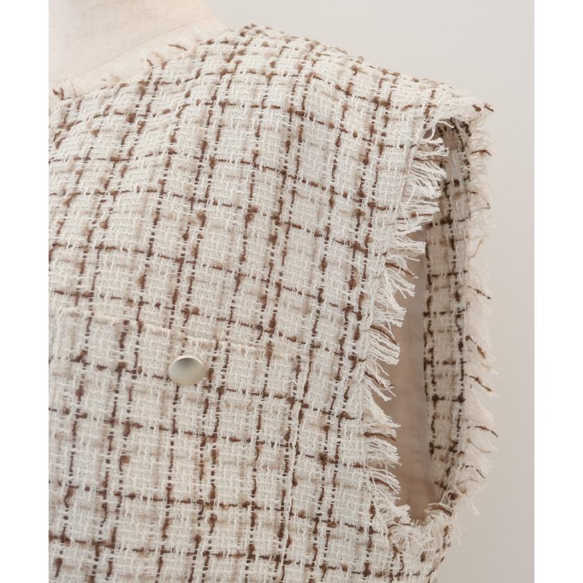 <まあさ>ツイード フリンジ ポケット ベスト green label relaxing ツイードフリンジポケット ベスト