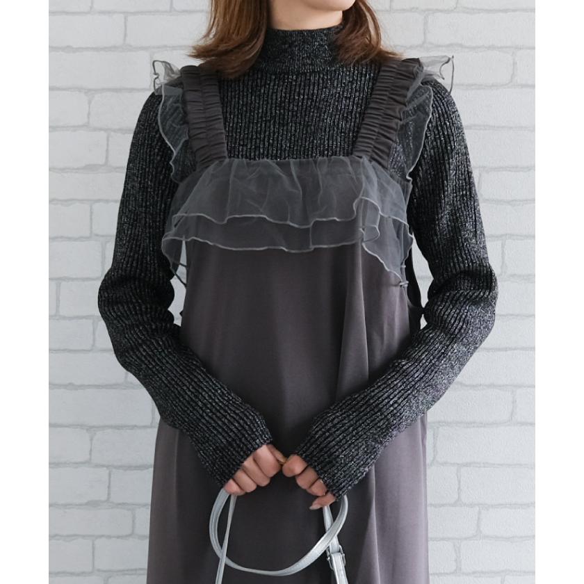 aquagarage ラメボトルネックリブトップス 春 秋 冬 M L aquagarage ラメボトルネックリブトップス 春 秋 冬 M L