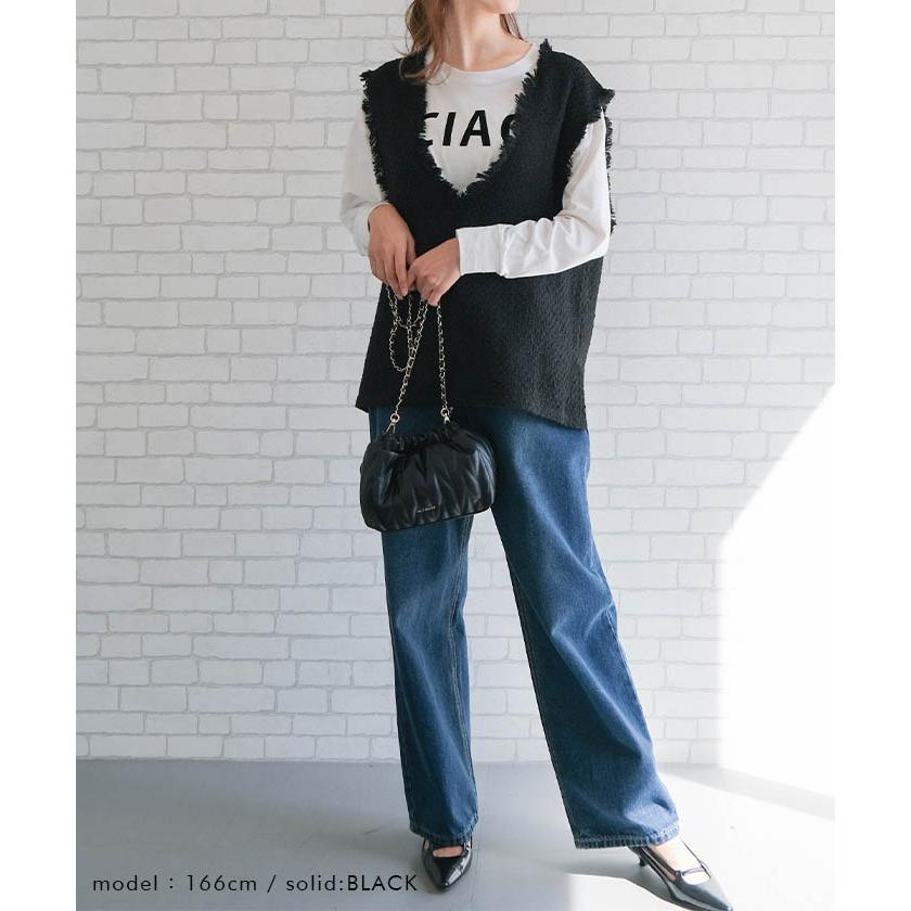 aquagarage 【セットアップ可】ツツイードフリンジ深Vネックベスト 春