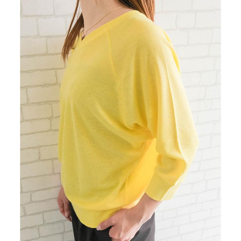 サマーニット ブラウジング ドルマンスリーブ Vネック リブ 白