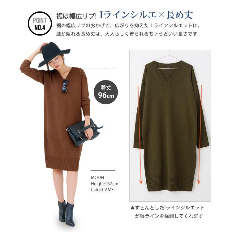 ニット ワンピース Vネック ニットワンピ レディース 無地 シンプル