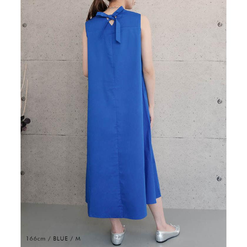 ワンピース ロングシャツ レディース バックリボン きれいめ ネイビー