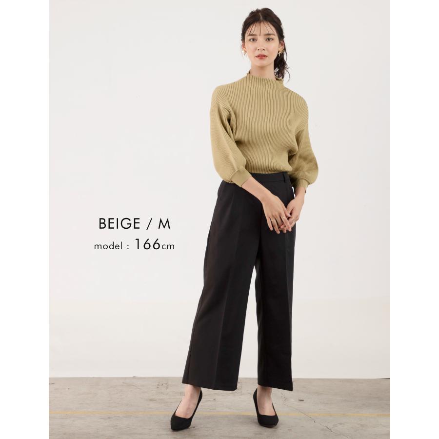 リブニット トップス レディース 春 秋 冬 7分袖 8分袖 M L