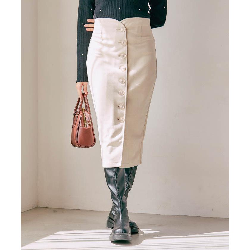 ハイウエストタイトスカート レディース 秋 冬 M L フロントボタン